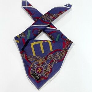 NWT WOMEN HANDKERCHIEF CELINE Gold Chain Purple BANDANA COTTON POCKET SQUARE 18”